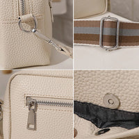 Bolso blanco texturizado con cremallera, hebilla metálica y correa ajustable para mujer